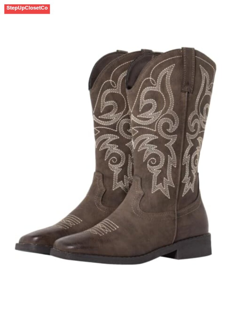 Faux Leather Square Toe Western Cowboy Boots Calf High